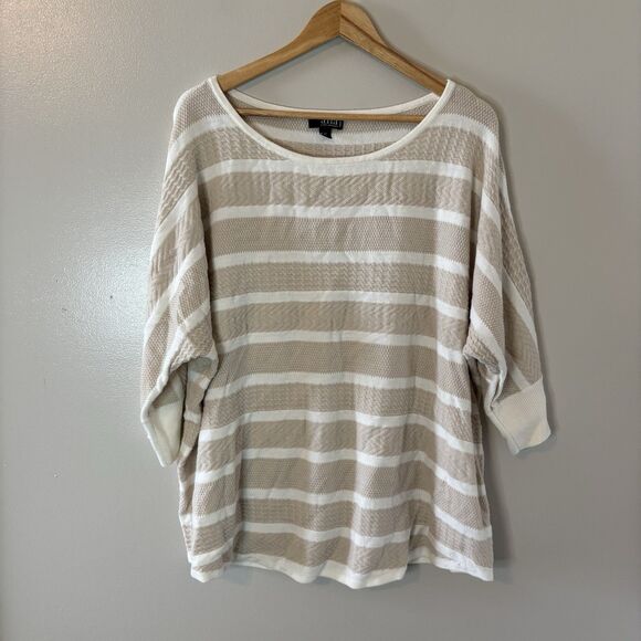 Ana Striped Dolman Sweater Beige White 3/4 Sleeve Textured Women’s Sz 2X - Picture 1 of 9
